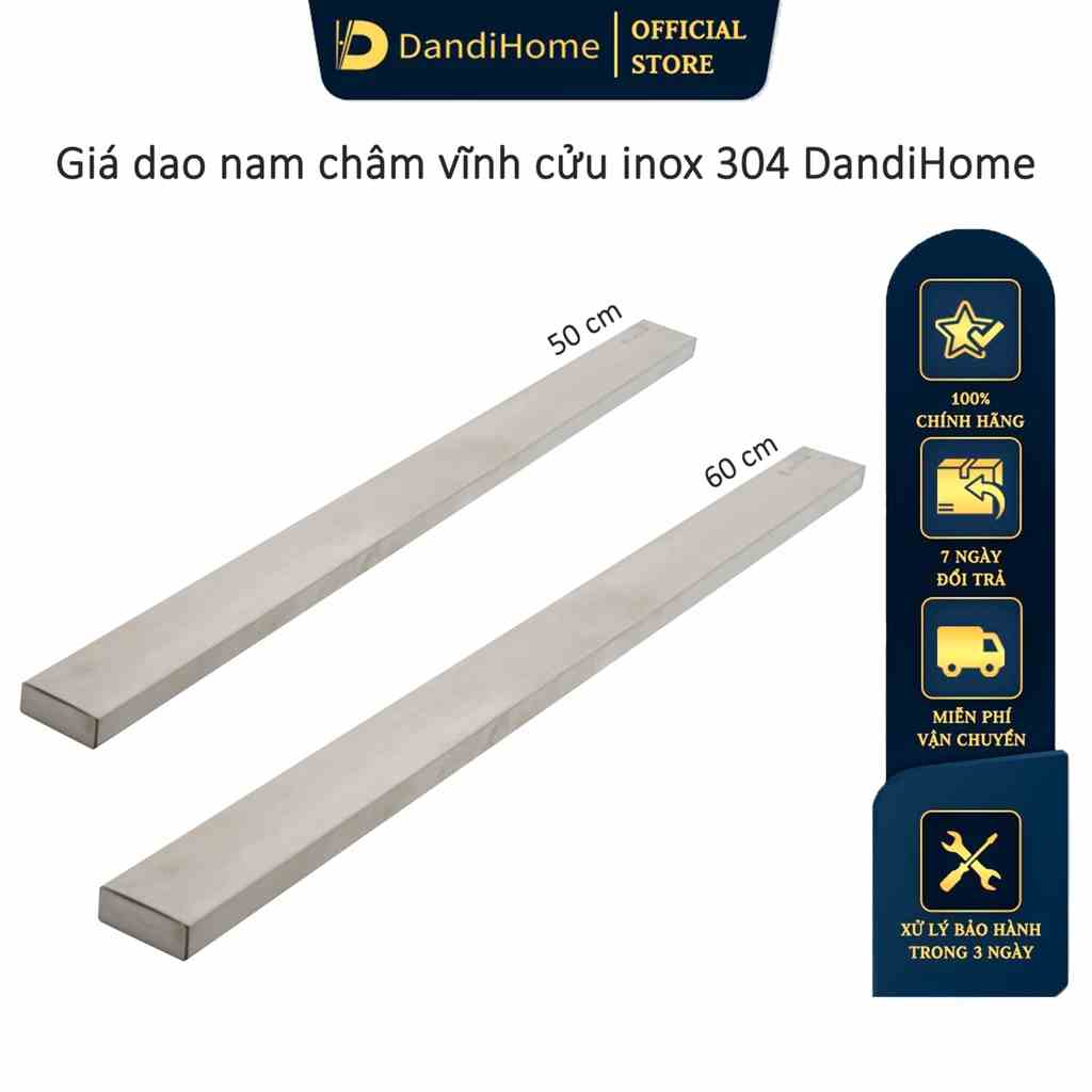 Giá dao nam châm vĩnh cửu inox 304 DandiHome cao cấp (loại dán kính)