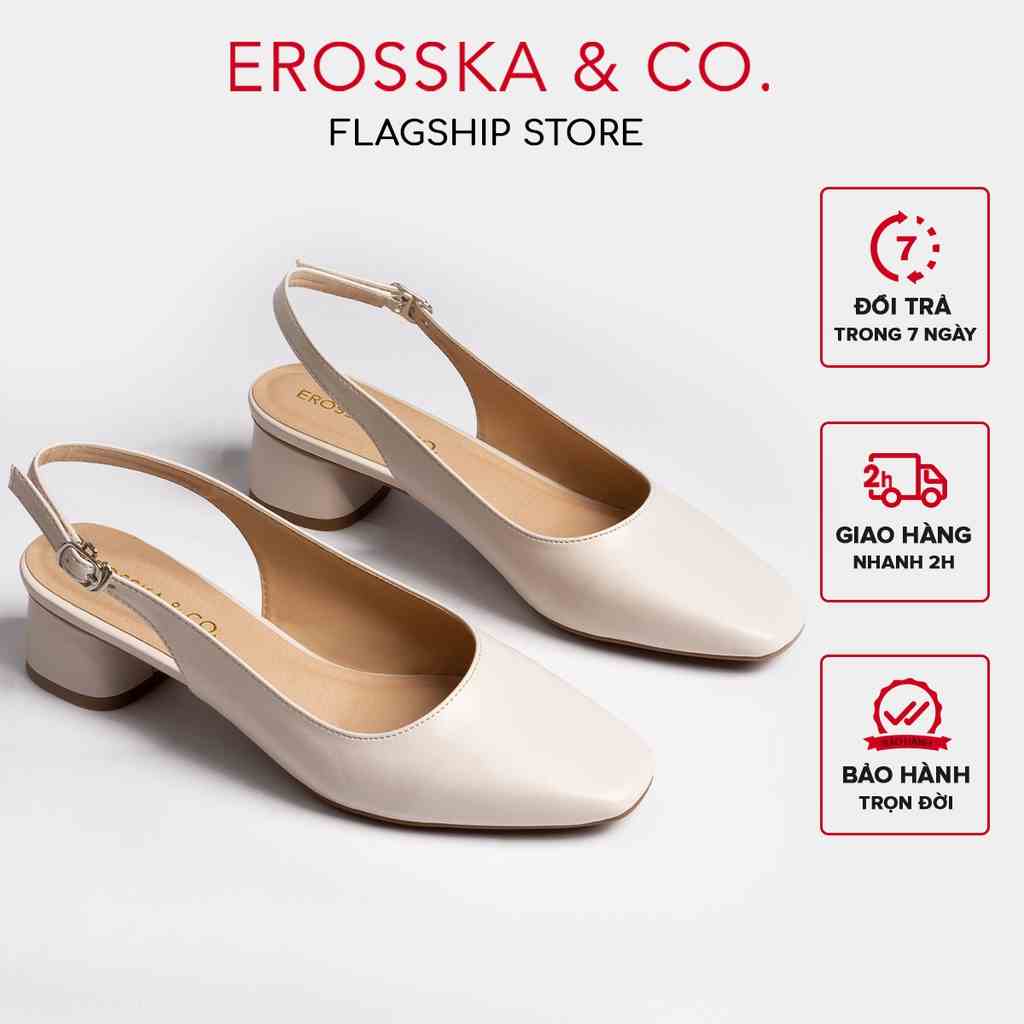 [Mã FA10K28 giảm đến 10k đơn 99k] Giày cao gót slingback Erosska mũi vuông gót vuông vững chắc cao 5cm màu kem _ EL013