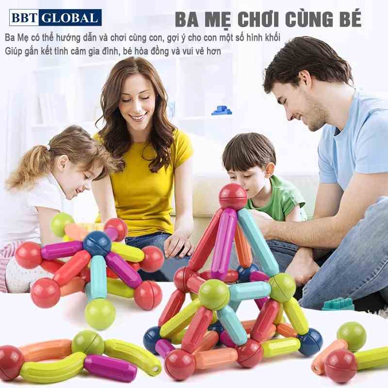 [ TẶNG GIỎ ĐỰNG]Đồ chơi xếp hình nam châm thông minh 64 chi tiết CLB-4