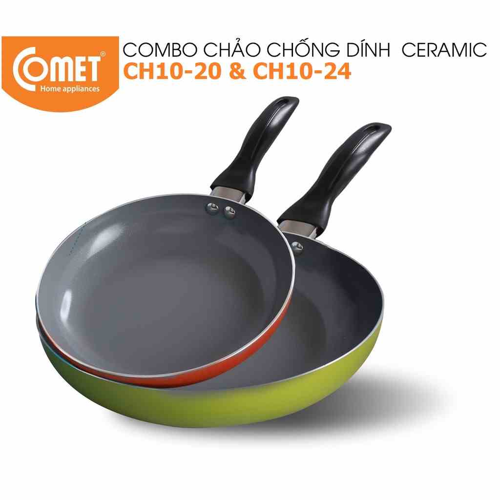 Combo chảo chống dính Ceramic An toàn Comet CH10-20 & CH10-24