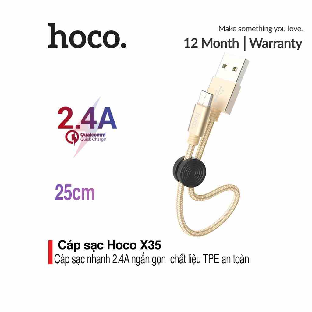 Cáp sạc nhanh và truyền dữ liệu Hoco X35 25cm sạc nhanh 2.4A Max