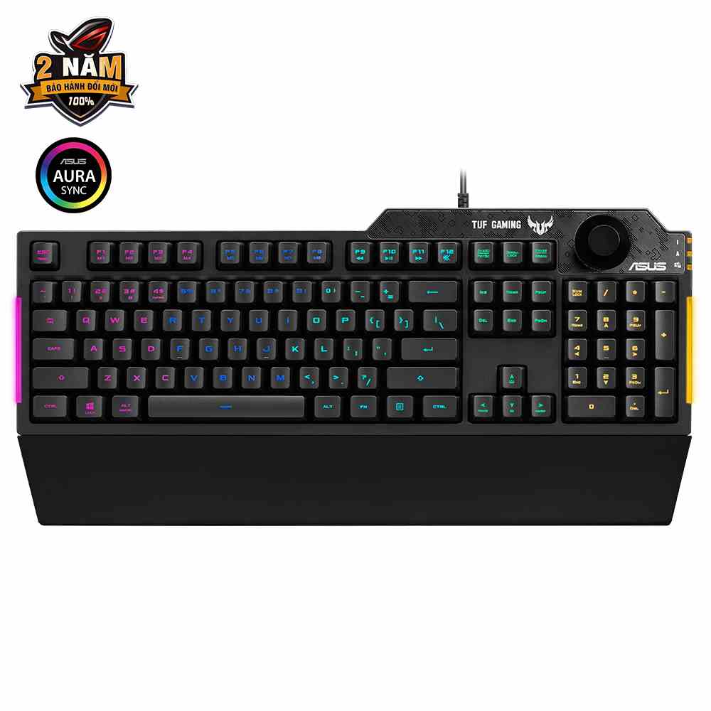 Bàn phím cơ quang gaming TUF GAMING K1, Aura Sync, đệm tay tháo rời, hống thấm nước lên đến 300 ml, núm âm lượng chuyên