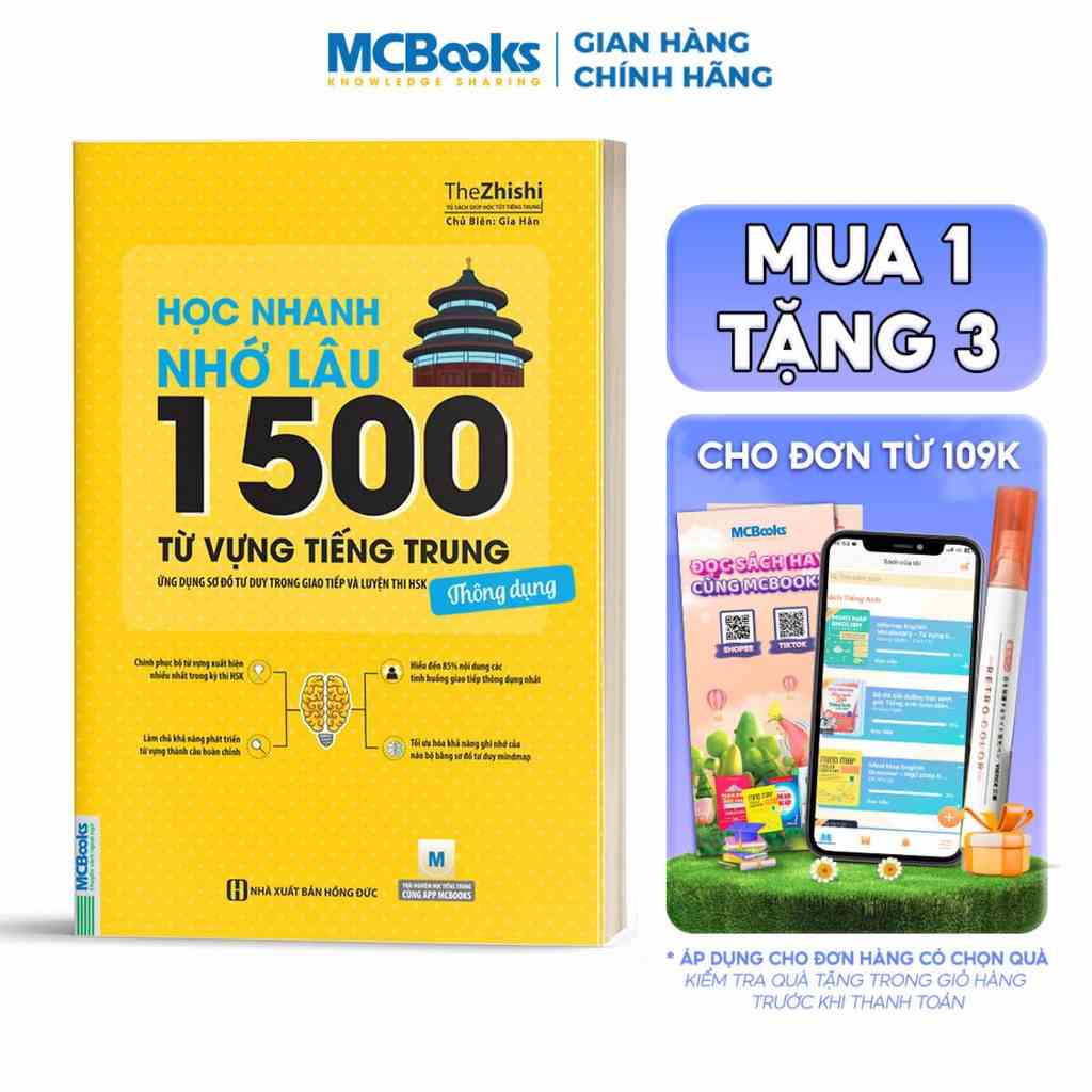 Sách - Học Nhanh Nhớ Lâu 1500 Từ Vựng Tiếng Trung Thông Dụng - MCBooks