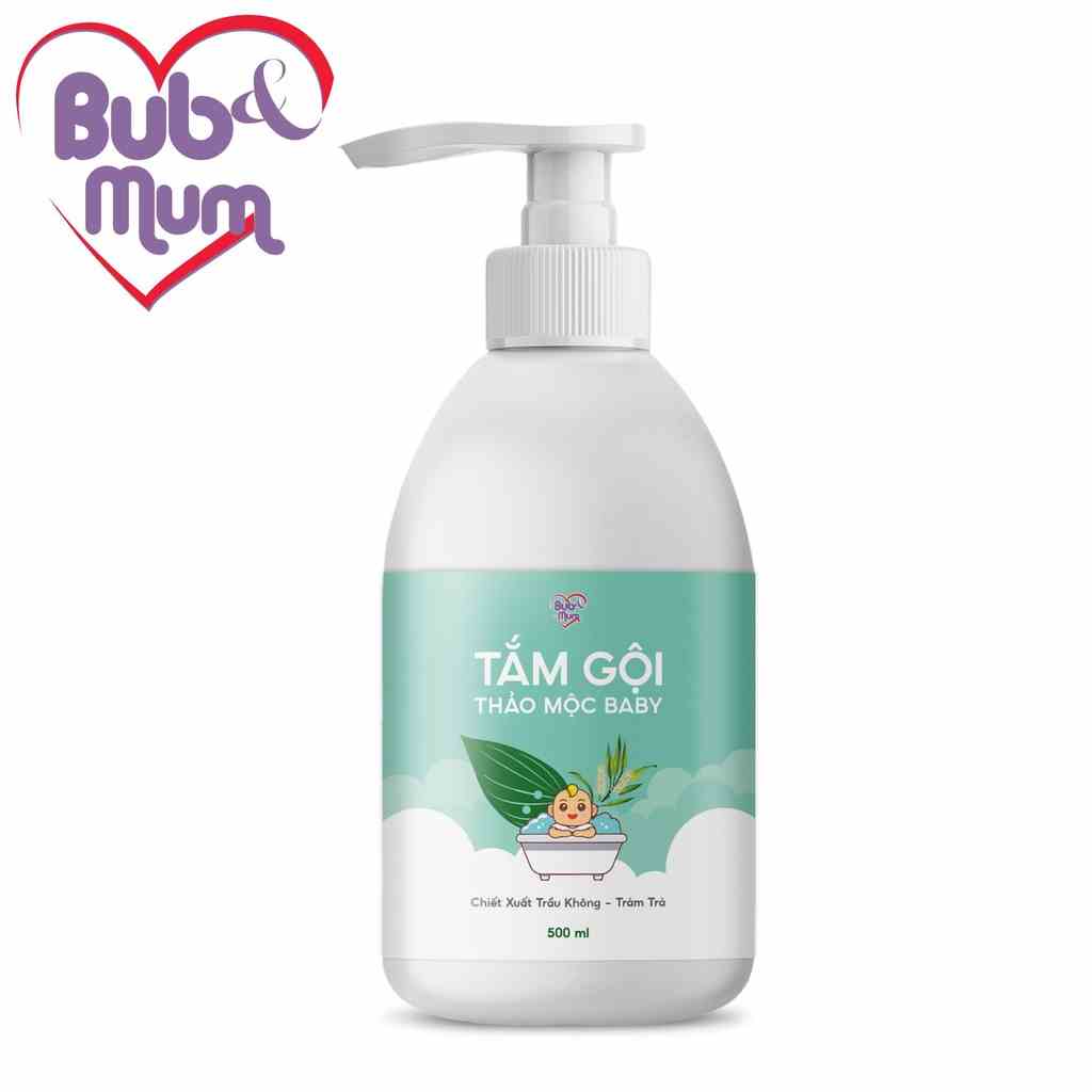 Sữa Tắm Gội cho bé 500ml BuB&MuM chiết xuất Trầu Không và Tràm Trà ngăn ngừa rôm sảy