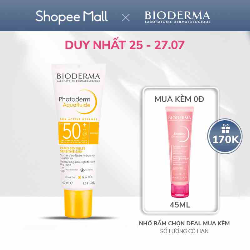 Kem chống nắng giảm bóng nhờn cho mọi loại da Bioderma Photoderm Aquafluide SPF50+ 40ml [Không Màu]