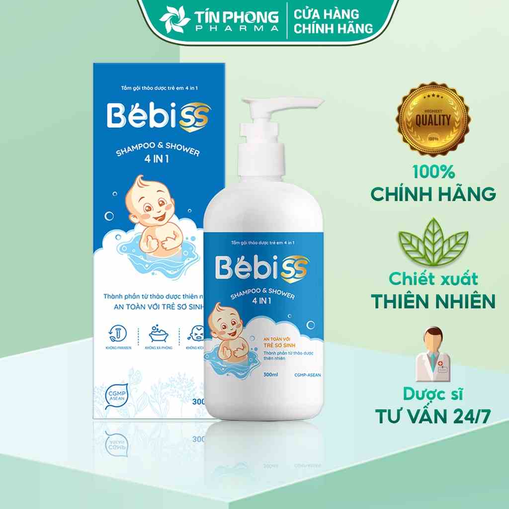 Tắm Gội Thảo Dược Trẻ Em 4 In 1 BEBISS Thành Phần Tự Nhiên, Dịu Nhẹ Với Da Trẻ Sơ Sinh Chai 300ml TMP020