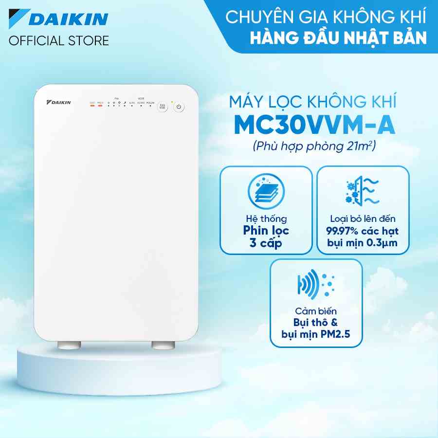 [Trả góp 0%]-[Bảo hành tận nhà]-Máy Lọc không khí Daikin MC30VVM-A - Phù hợp phòng 21m2 - Hệ thống phin lọc 3 cấp