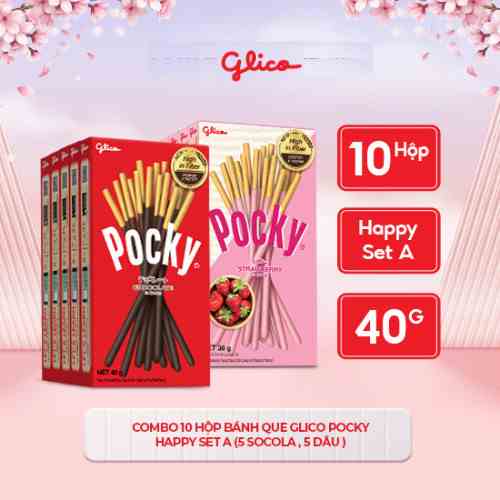 [Mã BMLTB35 giảm đến 35K đơn 99K] Combo 10 hộp bánh que Glico Pocky Happy Set A (5 Sô Cô La 5 Dâu)