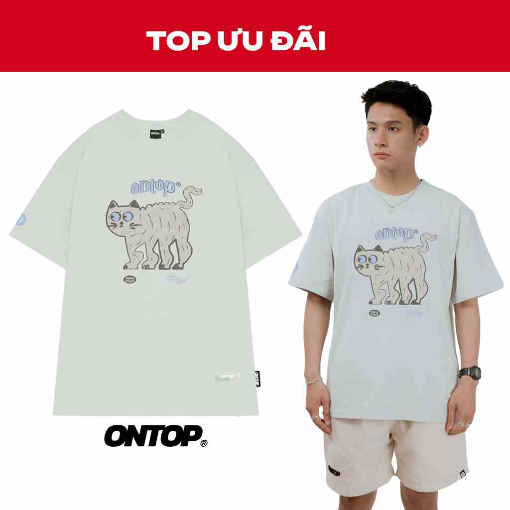 Áo thun tay lỡ form rộng nam nữ ONTOP - Doodle Cat Tee O19-T7