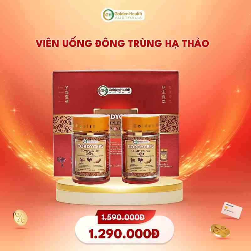 [Mã BMTTC60K giảm đến 60K đơn 50K] [GOLDEN HEALTH] Viên uống đông trùng hạ thảo - Cordyceps Complex 2×30 viên/hộp