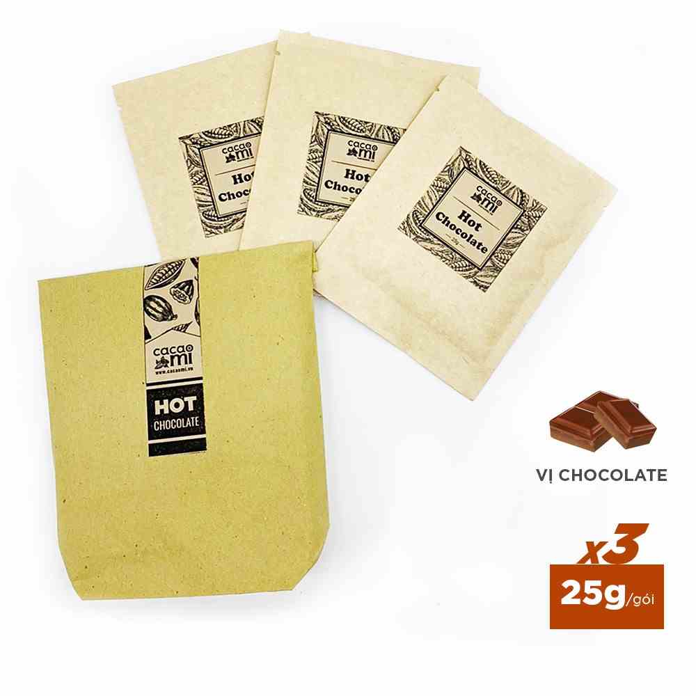 Combo 3 gói bột socola hot chocolate - Thức uống sô cô la đậm đà vị cacao nguyên chất CACAOMI thượng hạng 25g/gói