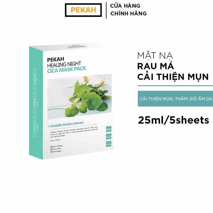 Hộp Mặt Nạ 5 Miếng Dưỡng Ẩm Giảm Mụn Và Thâm Chiết Xuất Rau Má PEKAH Healing Night Cica Mask Pack 25ml/5sheets