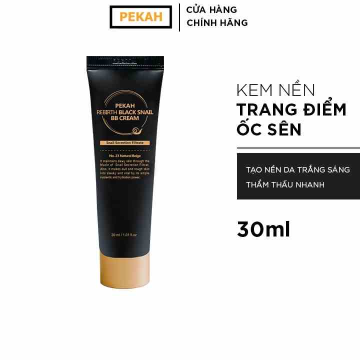 Kem nền trang điểm PEKAH Hàn Quốc đều màu dưỡng ẩm Rebirth Black Snail BB Cream 30ml Pekah Offical Store