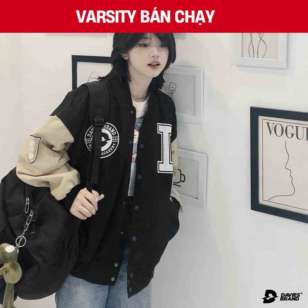 Áo khoác bomber bóng chày thêu chữ Davies Beige Varsity Baseball Academy Bomber| D19-AK1-B