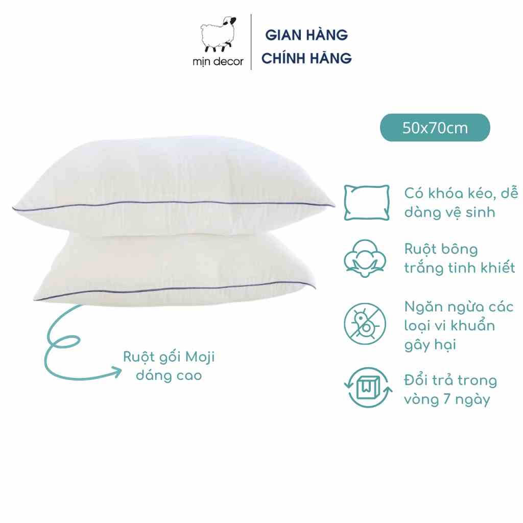 [Mã BMLTA35 giảm đến 35K đơn 99K] Đôi ruột gối nằm MOJI bông gòn cao cấp Mịn Decor form thấp (ảnh thật)