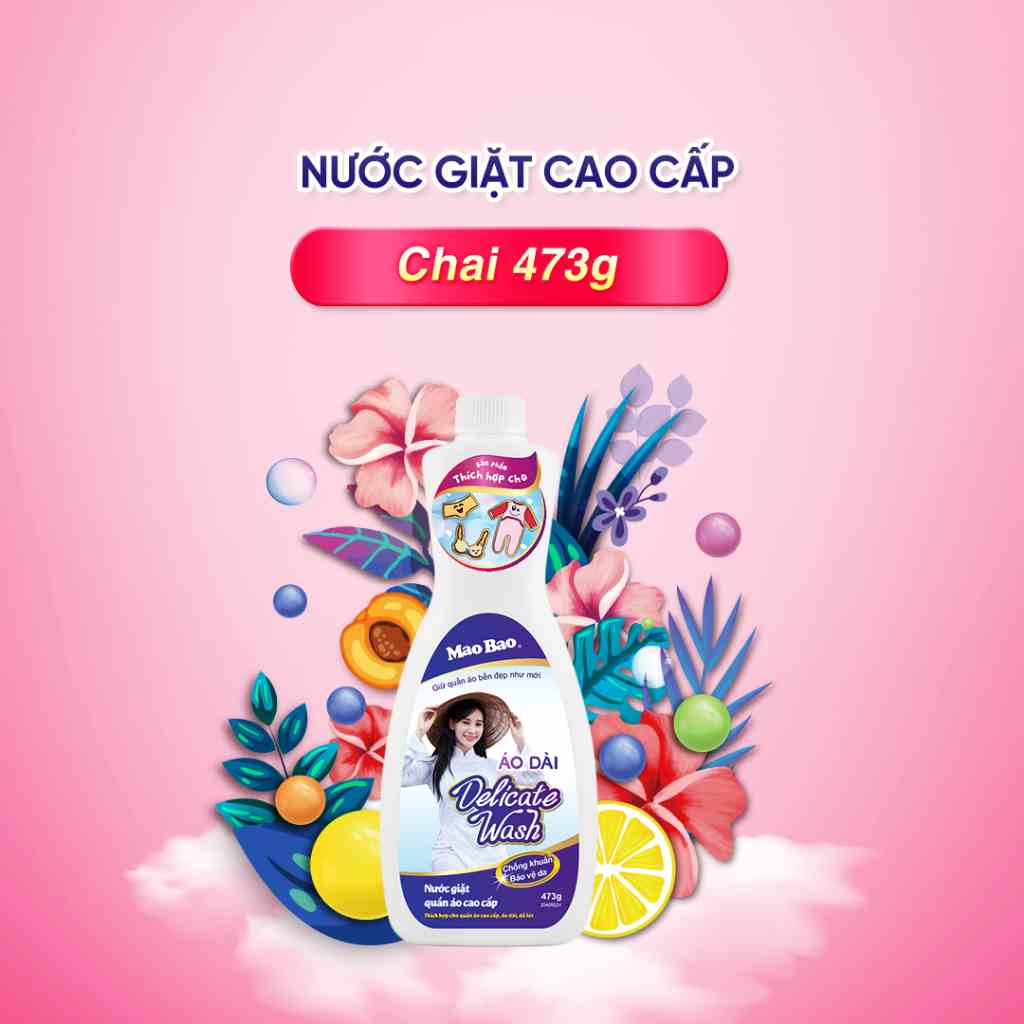 Nước giặt cao cấp Mao Bao 473g giặt đồ lót, quần áo trẻ em, áo dài, bảo vệ da tay, diệt khuẩn, khử mùi, mềm vải