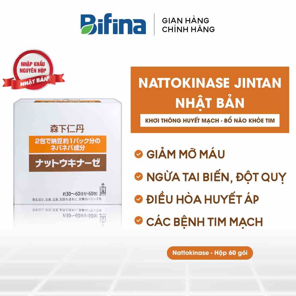 Giảm mỡ máu NATTOKINASE Jintan Nhật Bản, hộp 60 gói