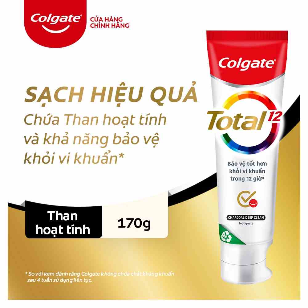 Kem đánh răng Colgate giảm chảy máu nướu Total than hoạt tính bảo vệ toàn diện 170g