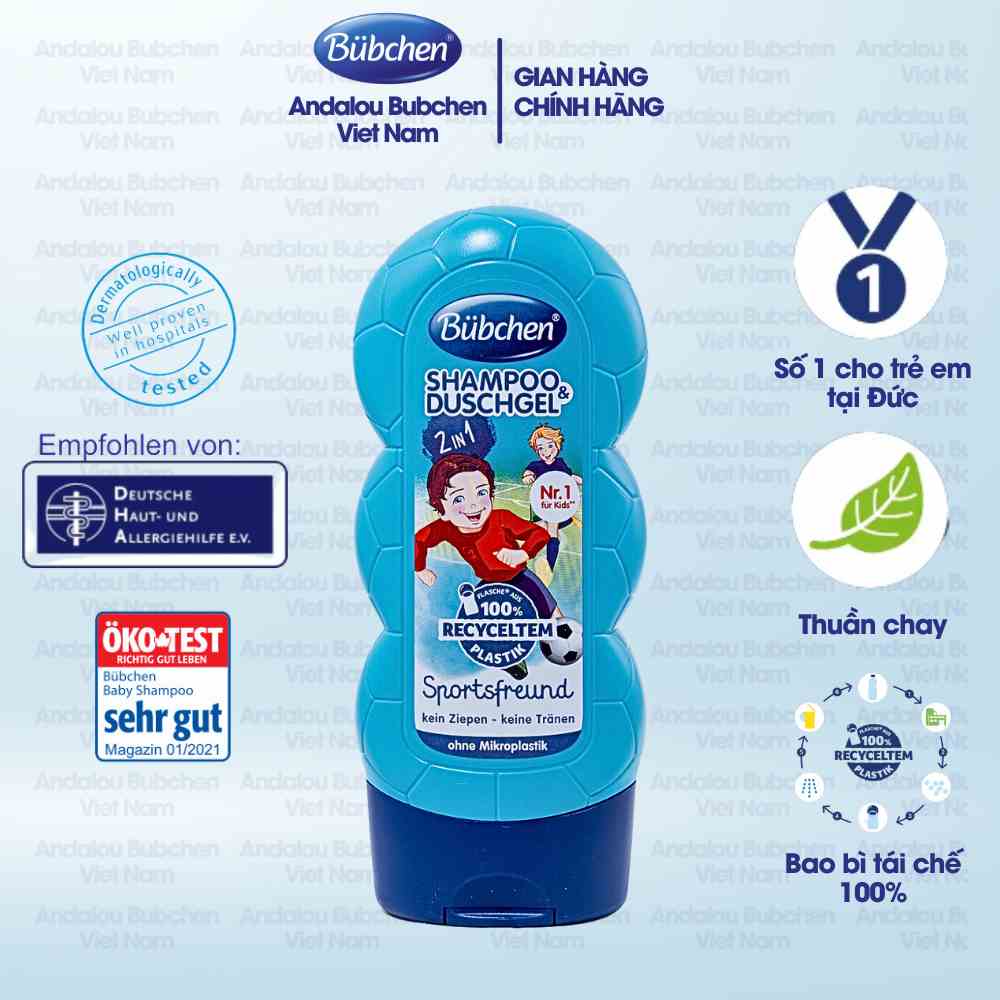 [Mã BMLTB35 giảm đến 35K đơn 99K] Sữa Tắm Gội Thể Thao Bubchen Kids Shampoo & Duschgel 230ml