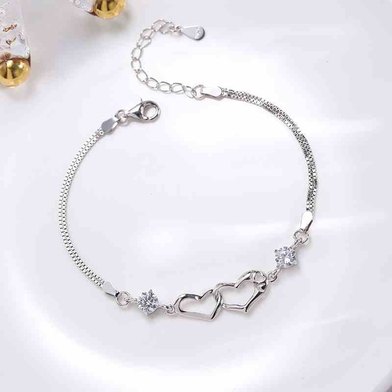 Lắc Tay Bạc Ý S925 Hình Trái Tim Đôi Thông Điệp Tình Yêu S925 Cao Cấp L2554 - Bảo Ngọc Jewelry