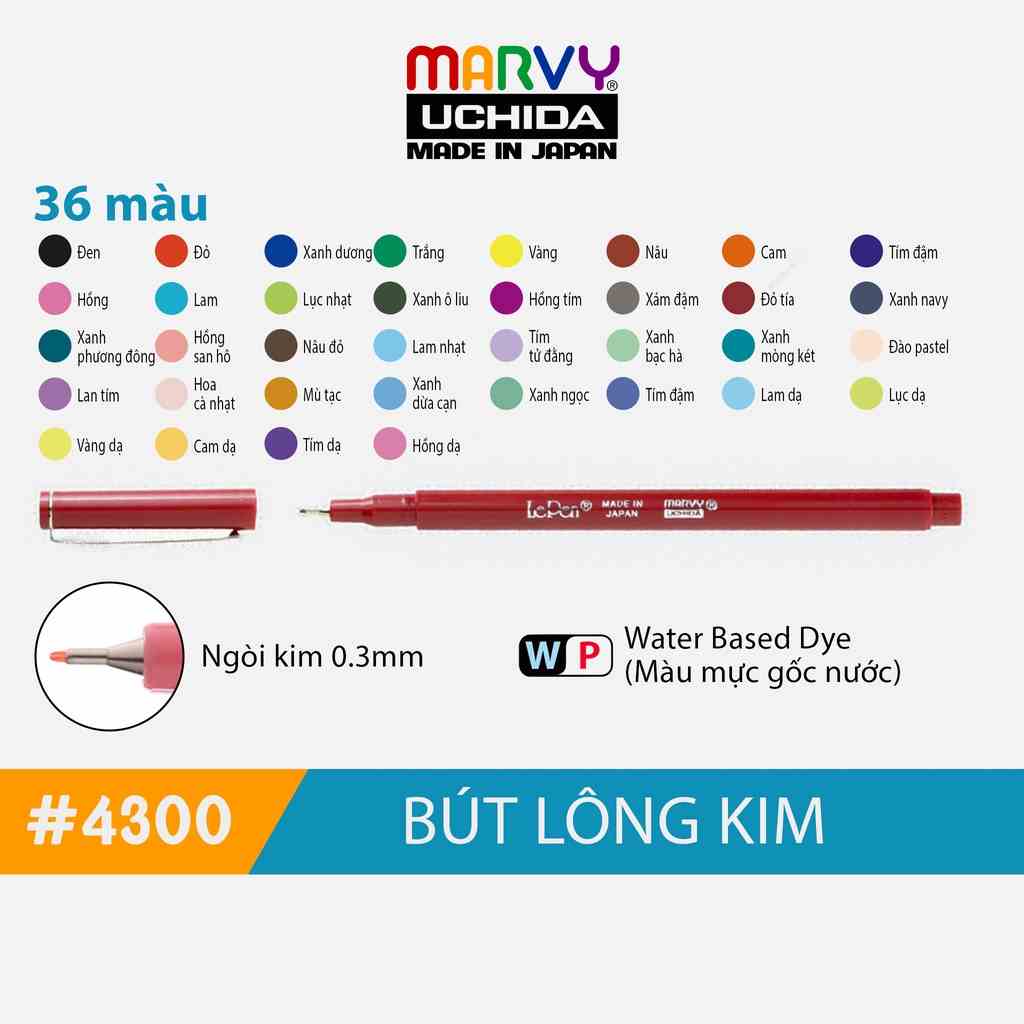 [Mã BMLTB35 giảm đến 35K đơn 99K] Bút lông kim luyện viết chữ đẹp Marvy Uchida Le Pen 4300 ngòi 0.3mm (màu cơ bản)