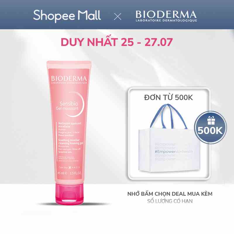 Gel rửa mặt tạo bọt cho da nhạy cảm Bioderma Sensibio Gel Moussant - 45ml