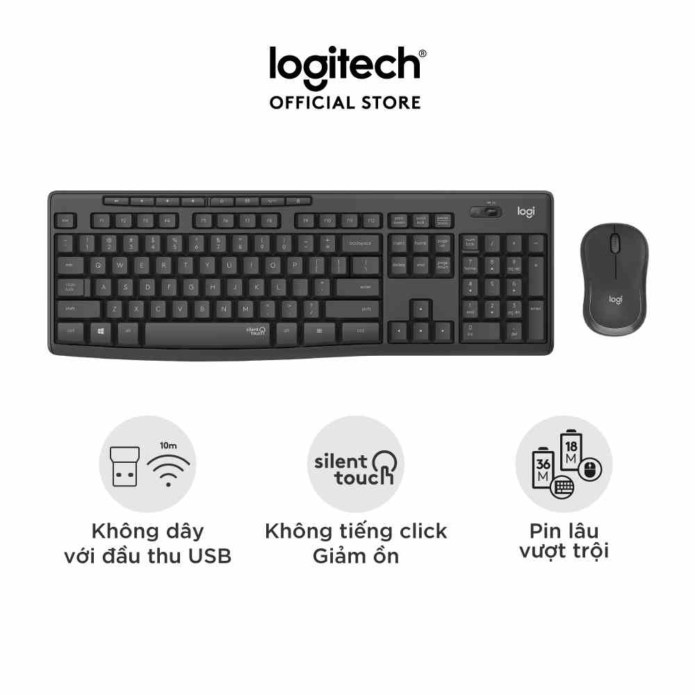 [Mã ELCL7 giảm 7% đơn 300K] Combo chuột phím không dây Logitech MK295 Silent - Giảm ồn, có phím số, bền bỉ