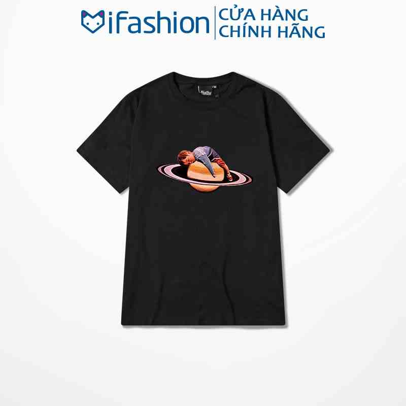 Áo thun tay lỡ iFashion 100% cotton dáng unisex form rộng in hình em bé nằm trên hành tinh M006