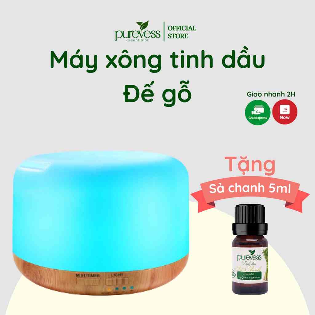 [PURE22 giảm 22k cho đơn 229k] Máy xông tinh dầu Purevess đế gỗ 300ml phun sương tạo ẩm bảo hành 6 tháng