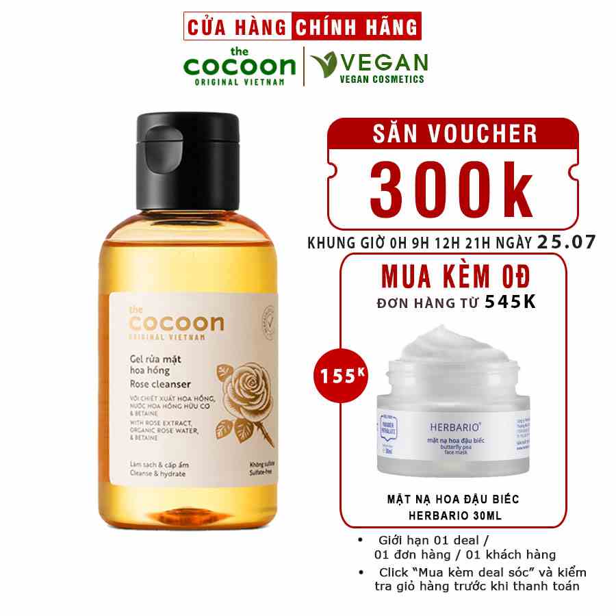 Gel rửa mặt hoa hồng cocoon 140ml (rose cleanser)