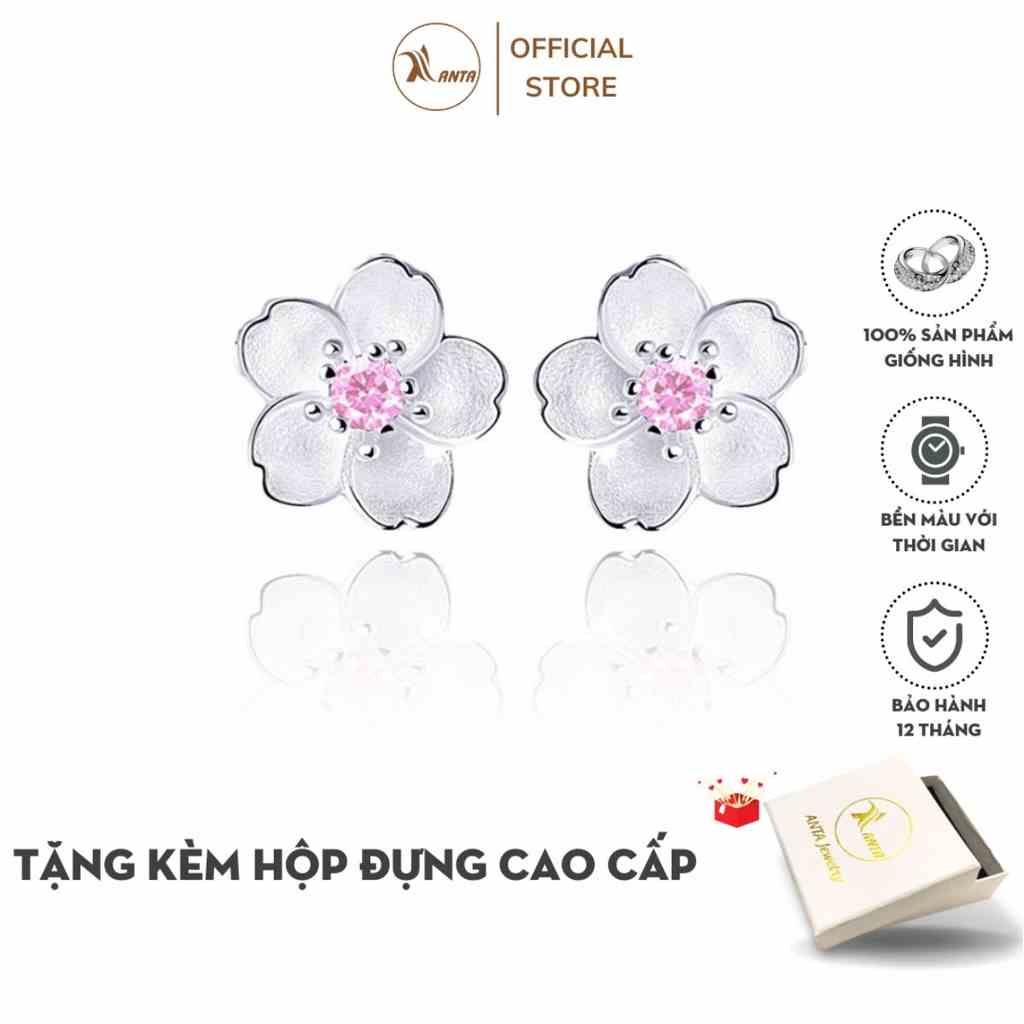 Hoa bông tai thời trang 5 cánh đính đá hồng đẹp phong cách Hàn Quốc cho nữ ATJ2105P - ANTA Jewelry