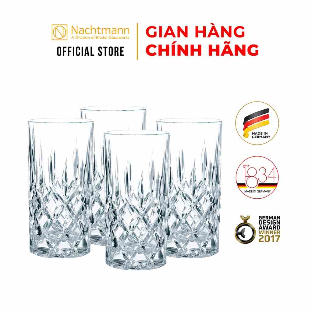 Bộ 4 ly pha lê cao Nachtmann Noblesse, chính hãng Đức, an toàn cho sức khỏe, sang trọng, chống xước