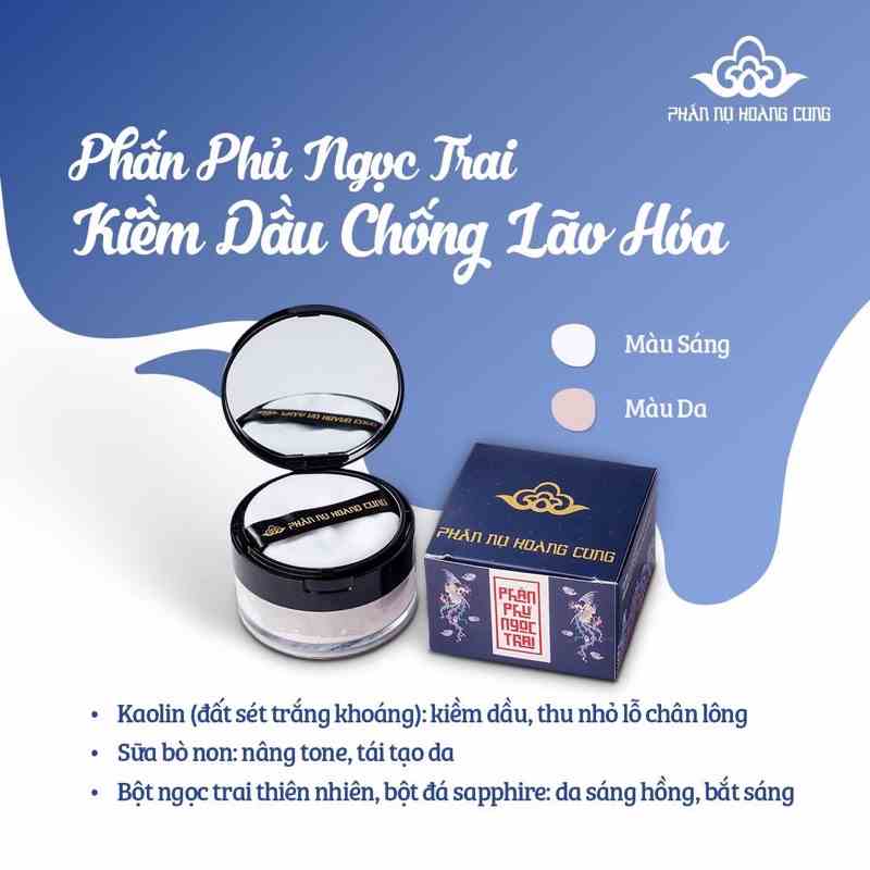 Phấn phủ Phấn Nụ Hoàng Cung màu trắng tinh chất ngọc trai 25gr /1 hộp