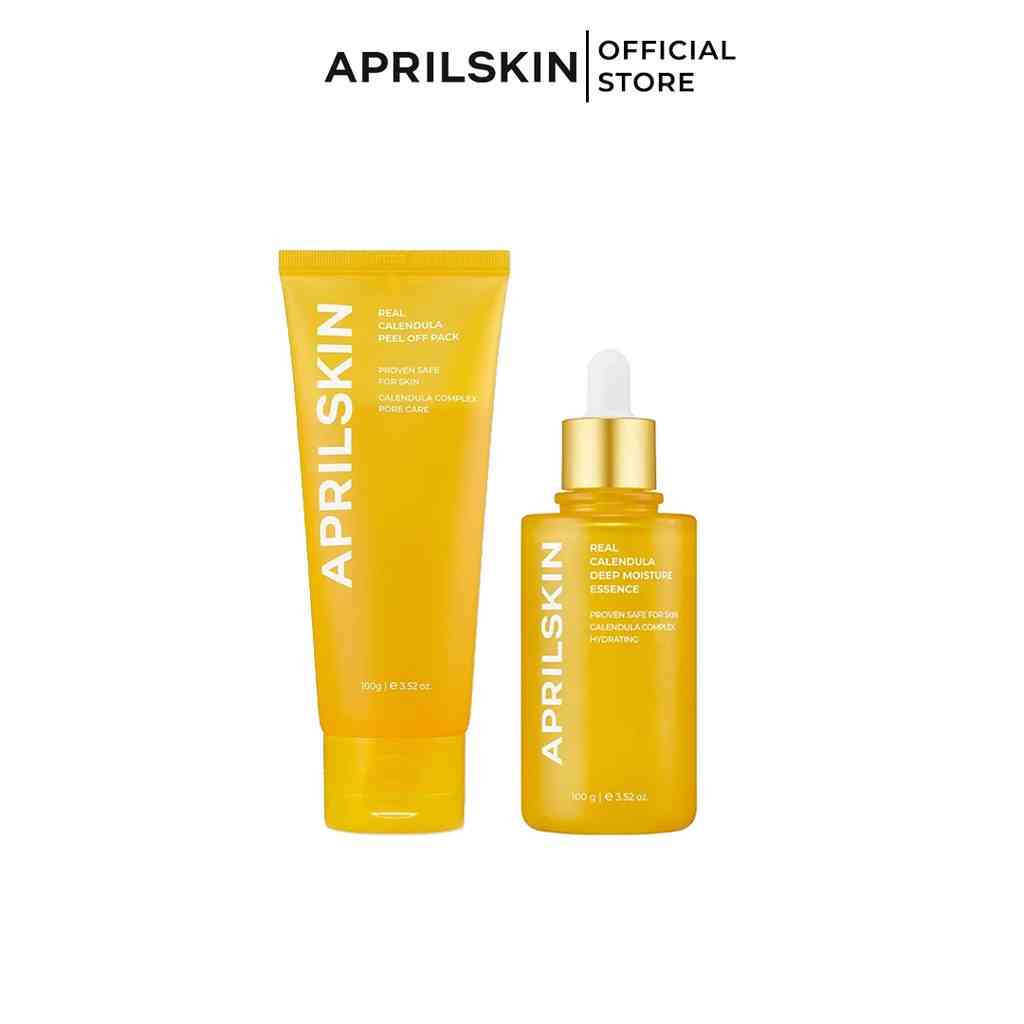 Set mặt nạ lột tế bào chết APRILSKIN Real Calendula Peel Off Pack & tinh chất Moisture Essence