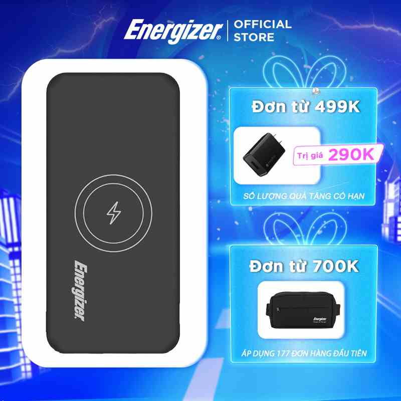 Sạc dự phòng Energizer 10,000mAh QE10007 - tích hợp không dây chuẩn Qi, 2 cổng output tiện lợi - Hàng chính hãng