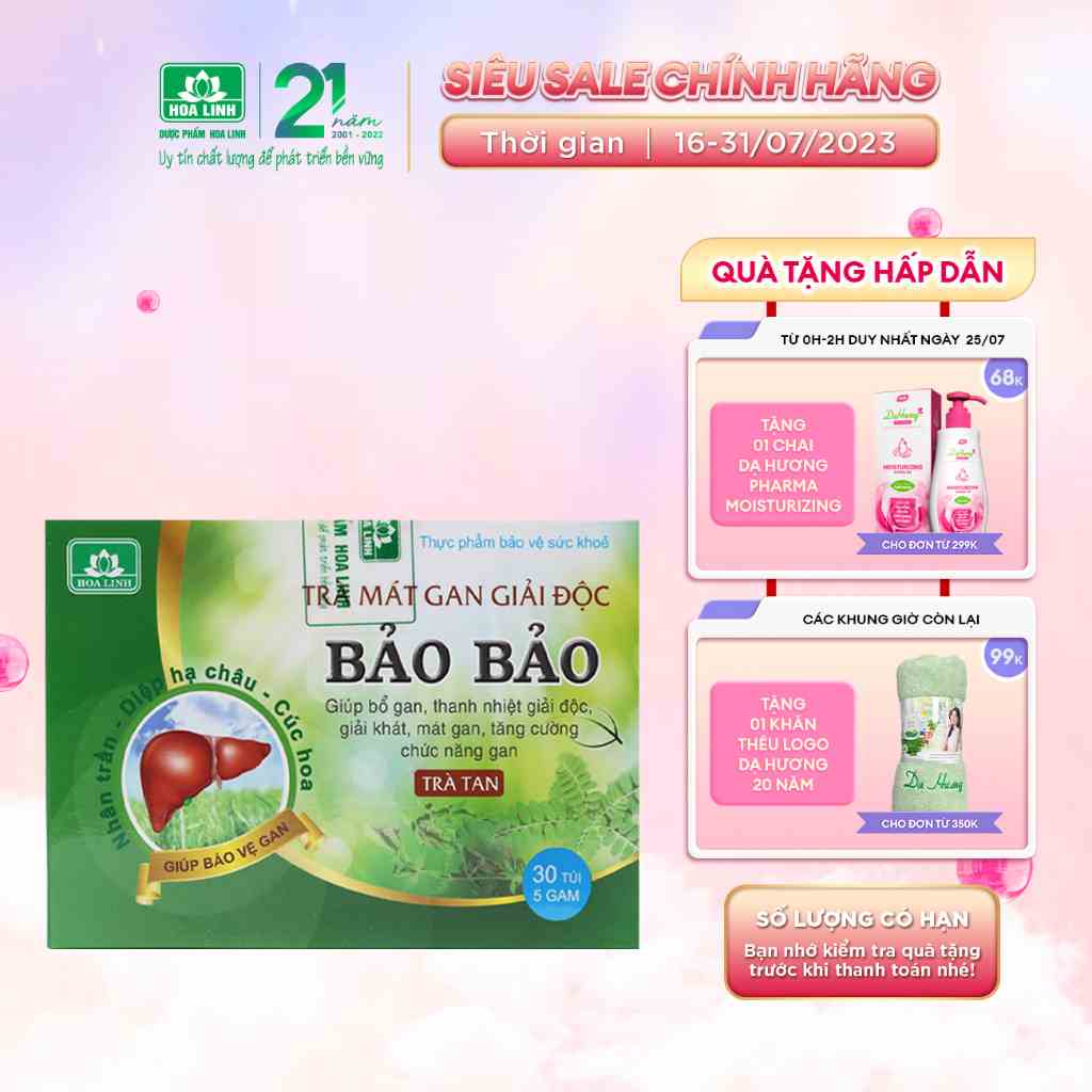 Trà tan thảo dược mát gan, giải độc Bảo Bảo - Hộp 30 gói x 5 gam