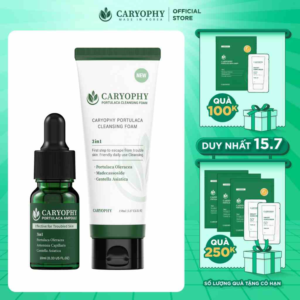 Combo sữa rửa mặt Caryophy 150ml và Serum mụn Caryophy 10ml