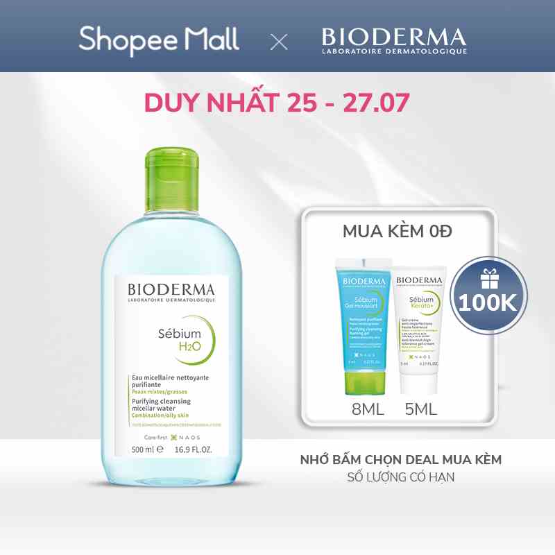 Dung dịch làm sạch và tẩy trang công nghệ Micellar Bioderma Sebium H2O - 500ml