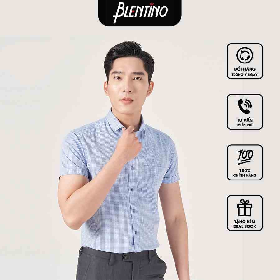 Áo Sơ Mi Nam Ngắn Tay Công Sở BLENTINO BCV07 - Form Dáng Regular Fit, Vải Cotton Trộn Sợi Chống Nhăn