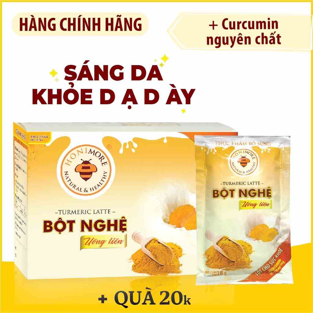 Bột nghệ uống liền Honimore 288g (hộp có 18 gói) - curcumin, bột nghệ nguyên chất, sữa thực vật