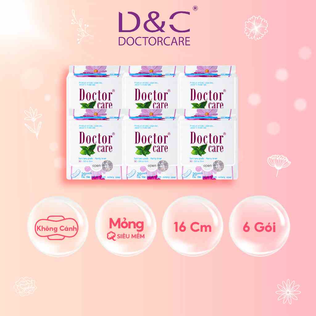 Băng vệ sinh thảo dược D&C Doctor Care hàng ngày 16 cm Combo 6 gói