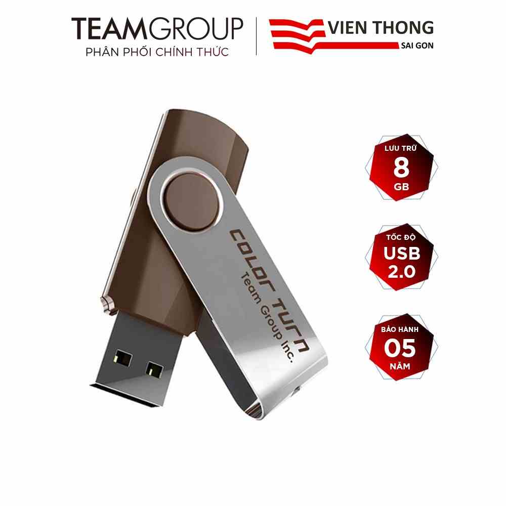 [Mã BMLTB35 giảm đến 35K đơn 99K] USB 2.0 Team Group E902 8GB nắp xoay 360 (Nâu) - Hãng phân phối chính thức