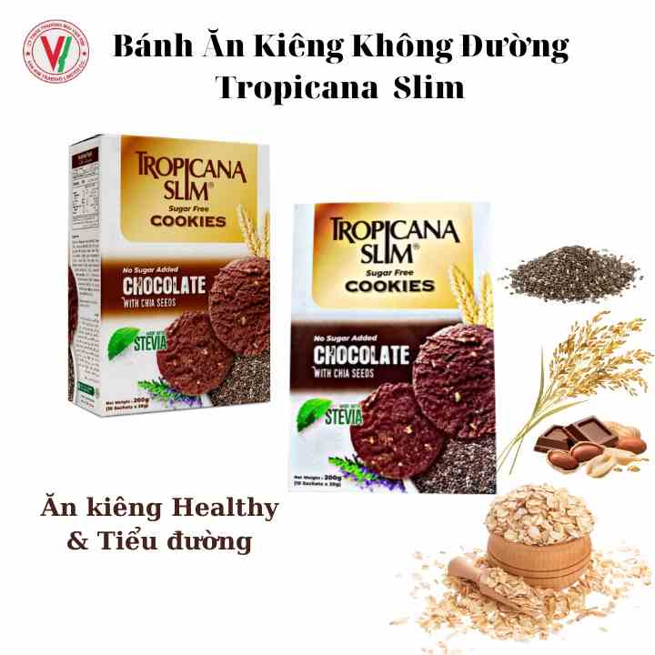 COMBO 2 HỘP Bánh Cookies Tropicana Slim Socola 200gr_Dùng cho người ĂN KIÊNG,TIỂU ĐƯỜNG