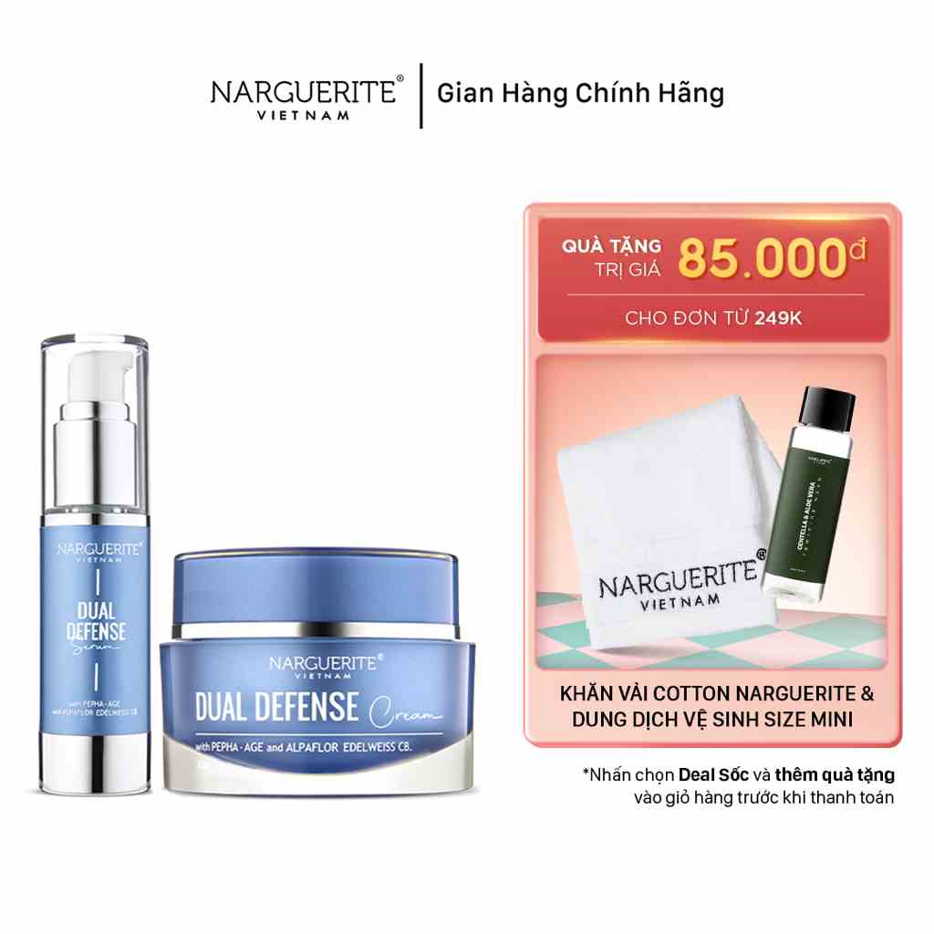 Combo Serum và Kem dưỡng trắng ngừa lão hoá da Narguerite Dual Defense