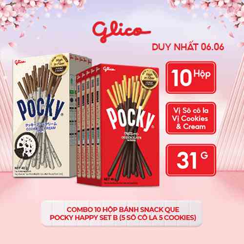 [Mã BMLTB35 giảm đến 35K đơn 99K] Combo 10 hộp bánh snack que Pocky Happy Set B (5 Sô Cô La 5 Cookies)