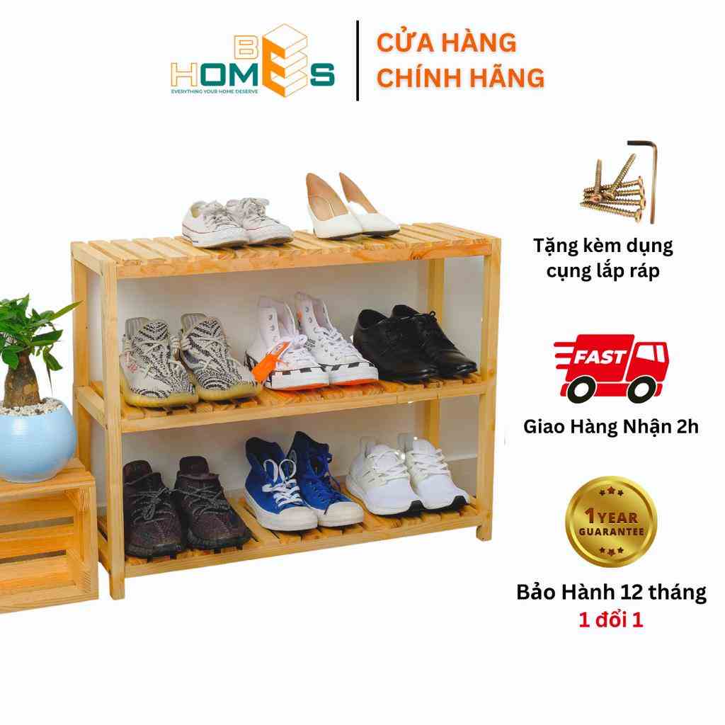 [Mã BMLTB35 giảm đến 35K đơn 99K] Kệ giày gỗ Behomes 3 tầng 80 cm