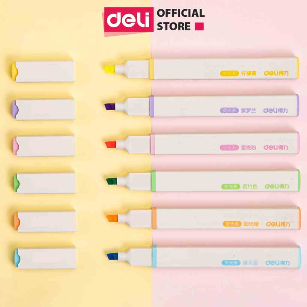 Bộ bút highlight nhớ dòng kèm sticker trang trí đánh dấu màu pastel Deli dạ quang tiện lợi cho học sinh văn phòng - S741