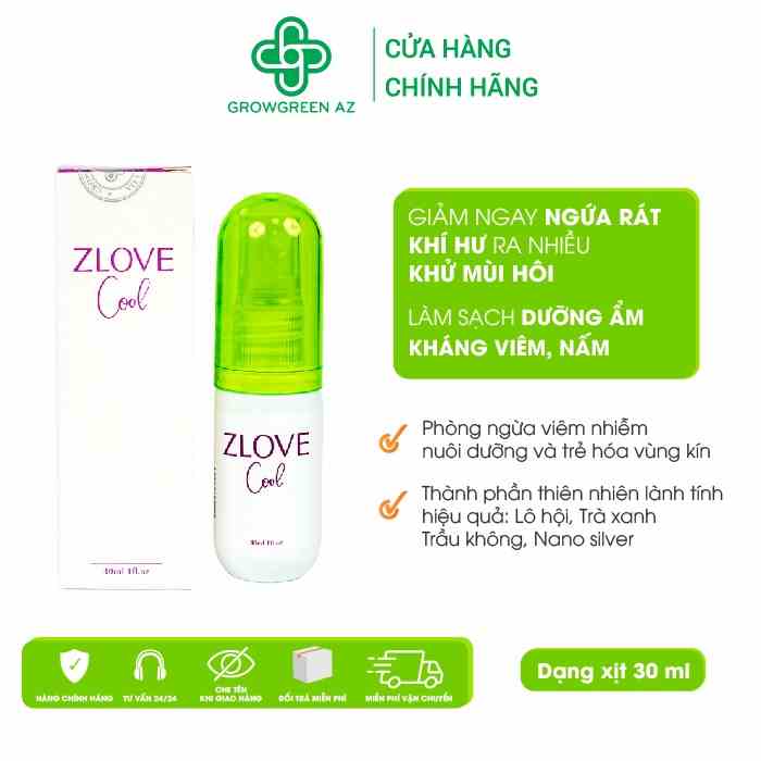 ZLVC-(Thảo Dược Thiên Nhiên) Dung Dịch Vệ Sinh Phụ Nữ Zlove Cool GrowGreenAZ Giảm Ngứa Rát, Viêm Nhiễm Phụ Khoa Dạng Xịt