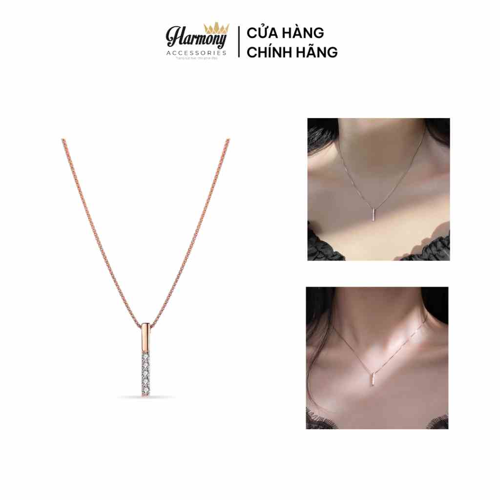 Dây chuyền bạc nữ mặt dài chữ I đính đá 4 màu bạc, xi kim, vàng, vàng hồng sang chảnh | HARMONY ACCESSORIES VC19