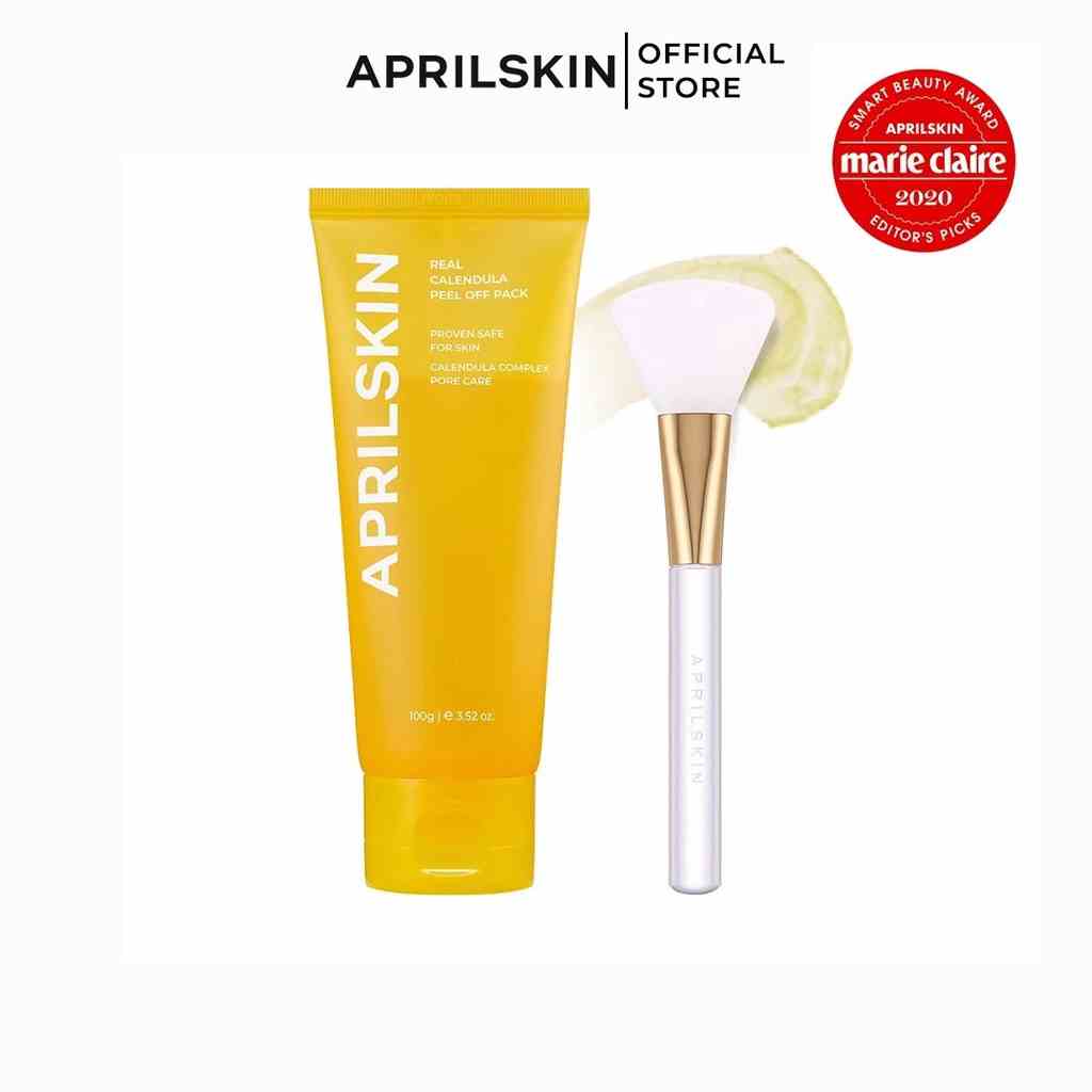 Set mặt nạ lột tẩy da chết Aprilskin Calendula Peel Off Pack + cọ Aprilskin Real Jelly Brush